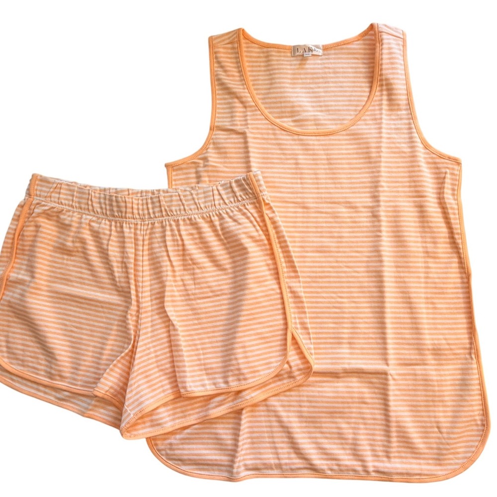 NWOT $128 LAKE Orange Stripe Pajama Set Preppy Pima Cotton Coastal Pajama Set XS
